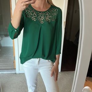 Anthropologie Green blouse with cutout detailing, perfect condition!